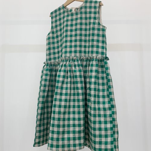 green check linen dress